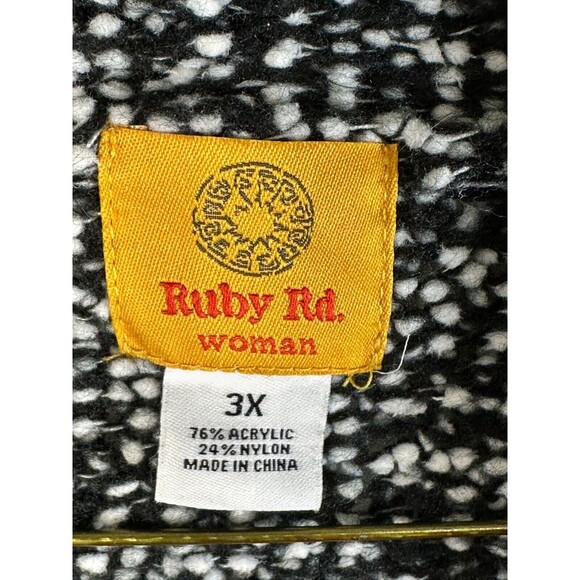 Ruby Rd. Women's Open Front Cardigan Size 3X Black White Marled with Fringe - Picture 2 of 10